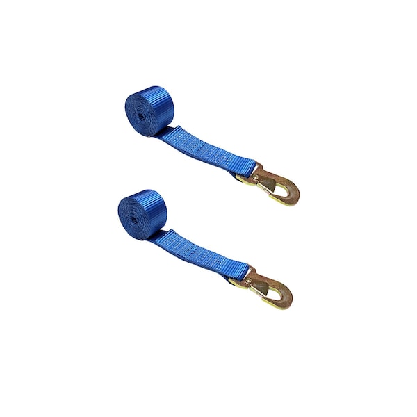 2" x 10' Wheel Lasso Lift Strap w/ Flat Snap Hook Tow Dolly Blue, 2PK
